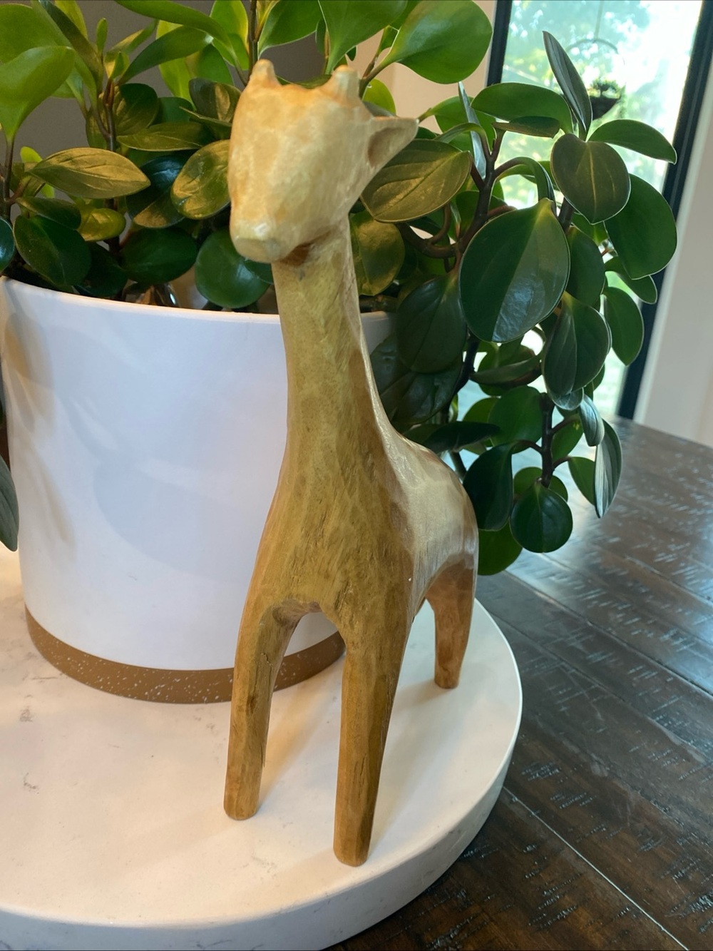 Vintage Giraffe 10.5” Tall Hand Carved Wooden African Figurine Sculpture